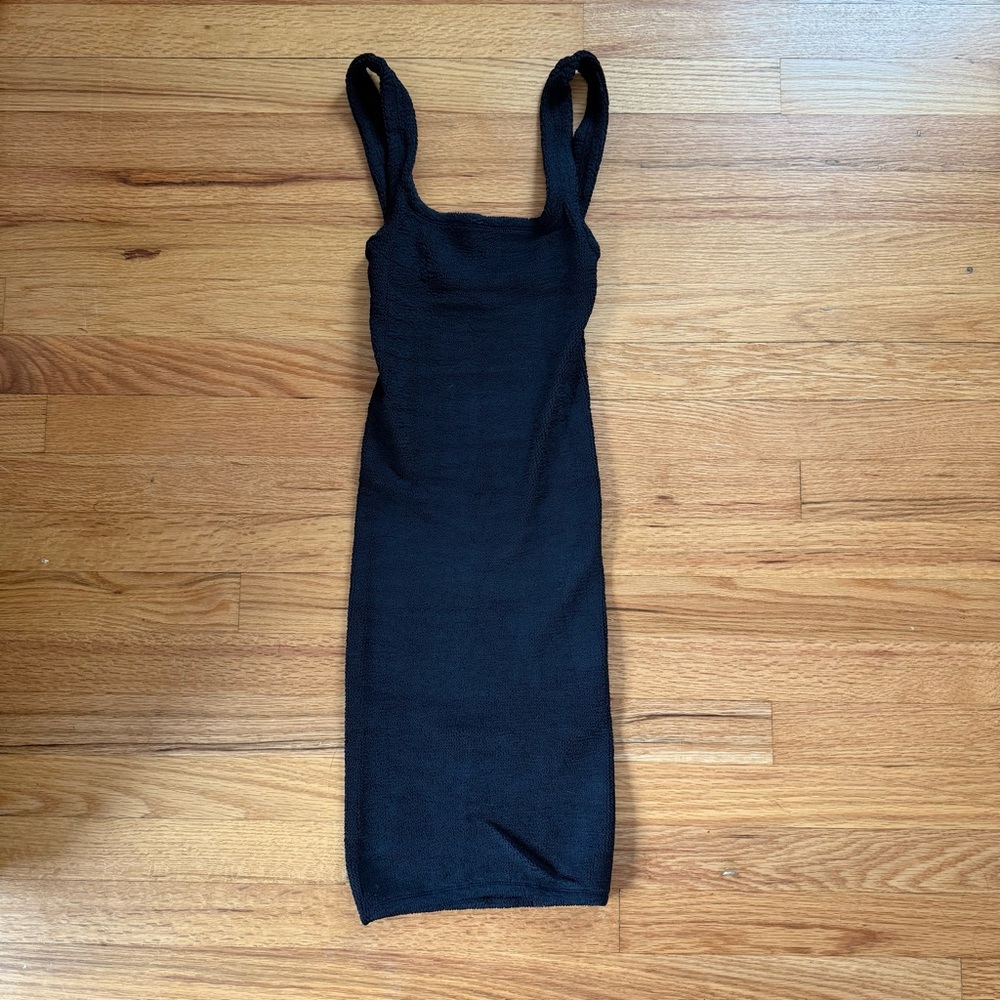 Hunza G black crinkle tank mini dress • one size